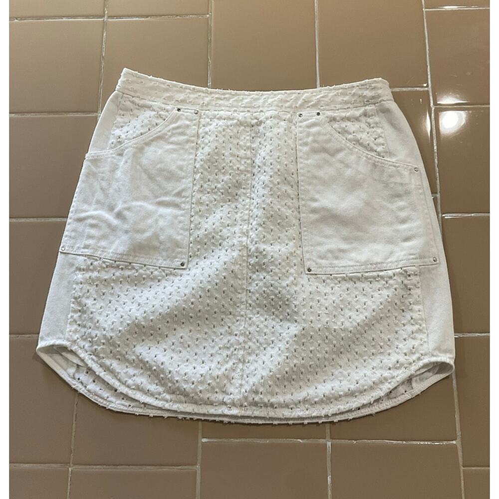 Rebecca Taylor Punched Denim White Mini Skirt Size Small Pockets - Picture 2 of 6